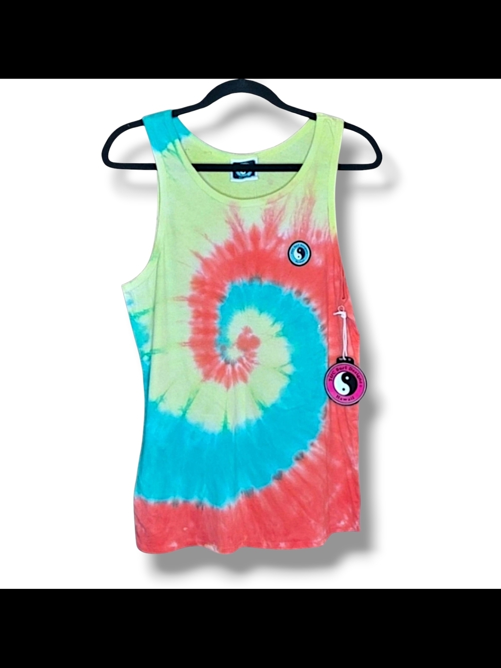 T&C SURF DESIGN Tie-Dye Spiral Tank Top with Yin Yang Patch